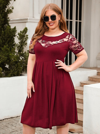 Plus Size Ruched Round Neck Short Sleeve Cotton Dress