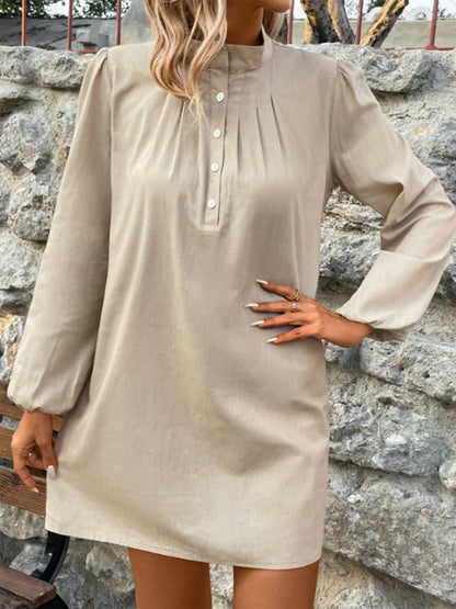 Cotton Long Sleeve Mini Shirt Dress