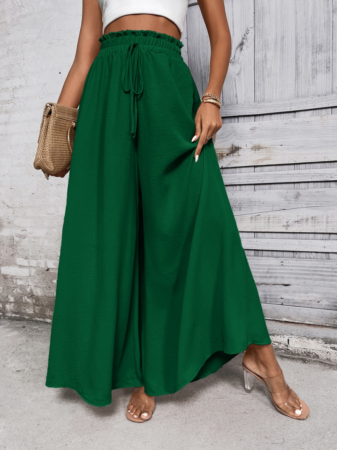 Cotton Tied High Waist Wide Leg Pants