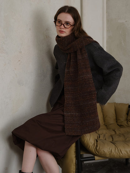 Striped Detail Knit Fur Scarf