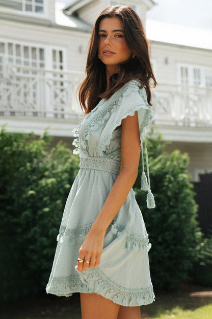 Cotton Plunge Short Sleeve Mini Dress