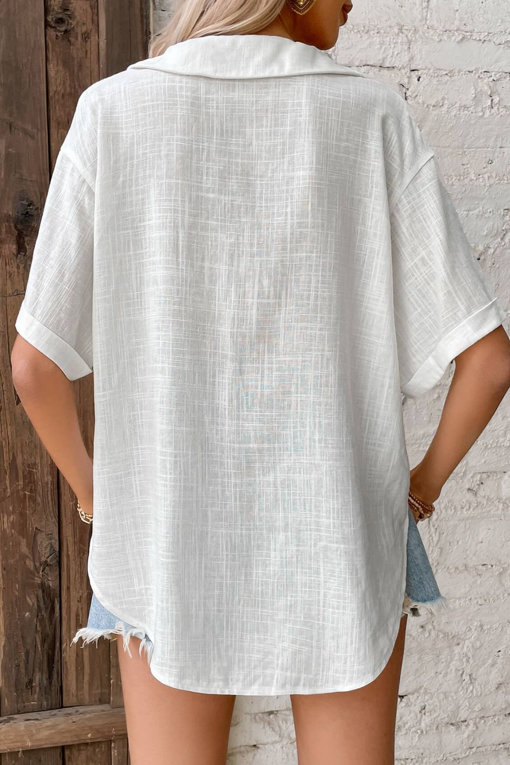 Linen Front Button Collared Blouse