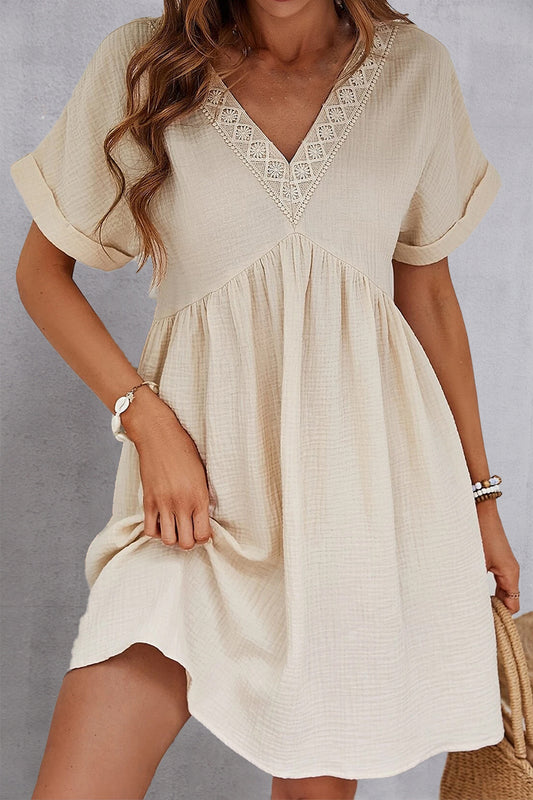 V-Neck Short Sleeve Cotton Dress
