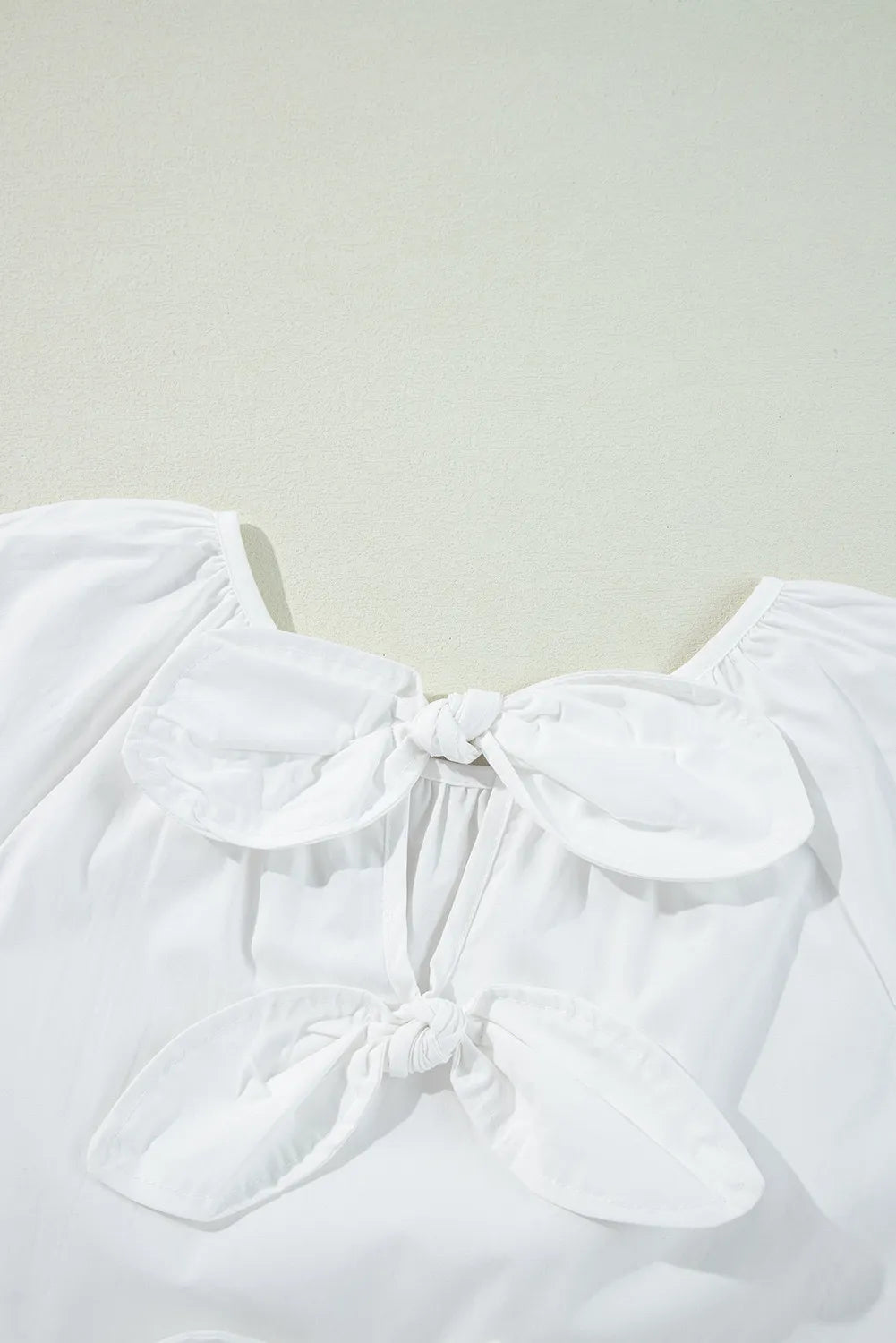 Cotton Bow Round Neck Three-Quarter Sleeve Blouse