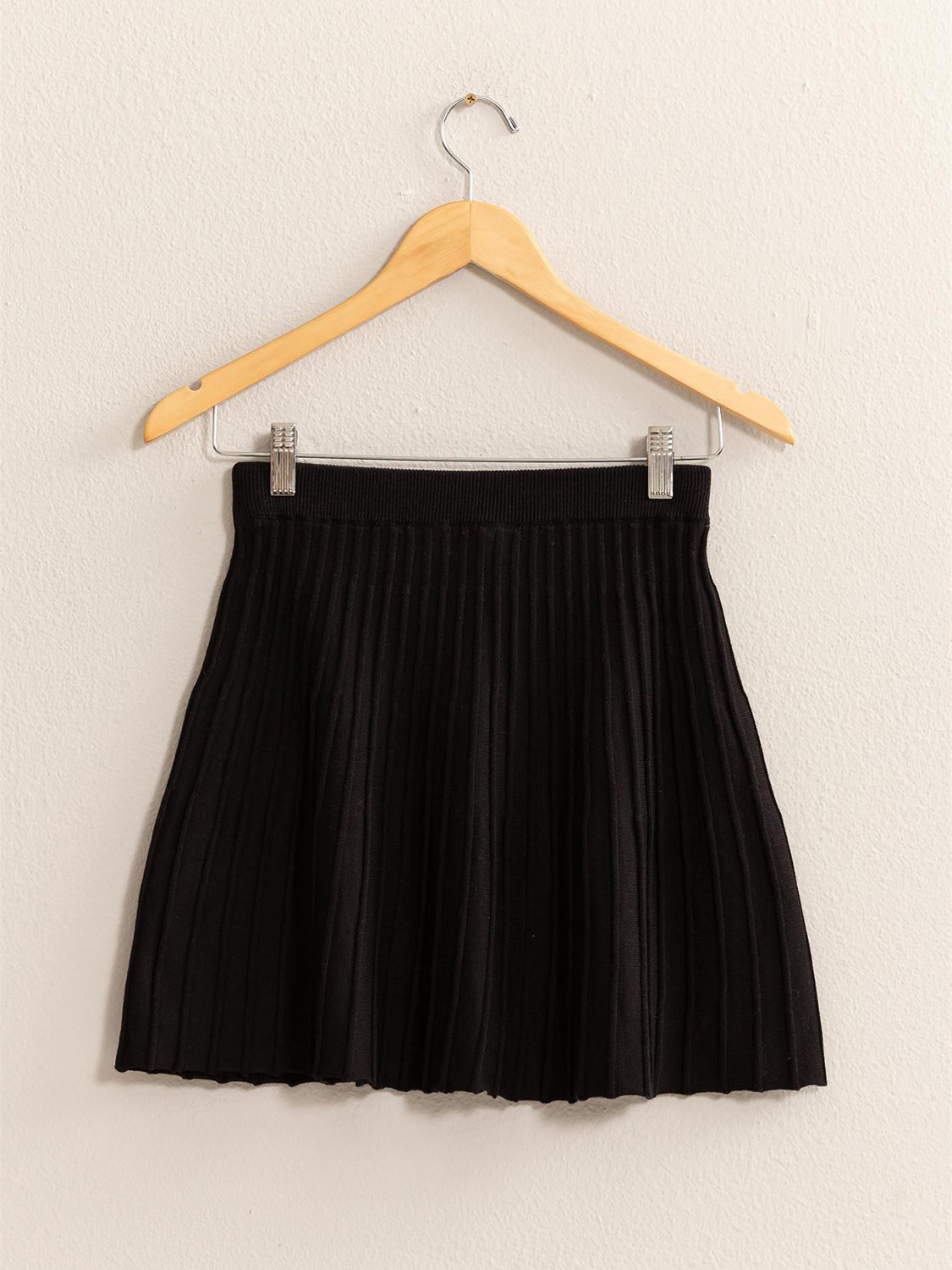 Cotton High Waist Knit Pleated Flare Mini Skirt