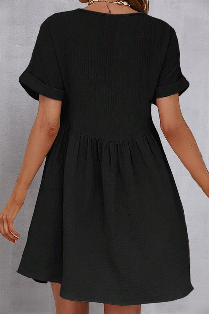 V-Neck Short Sleeve Cotton Dress