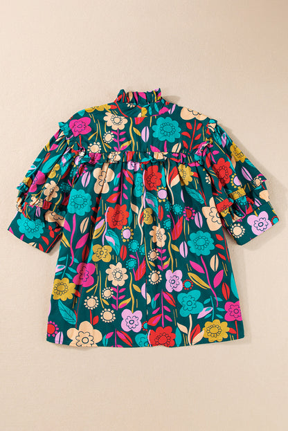 Printed Tie Neck Half Sleeve Cotton Blouse