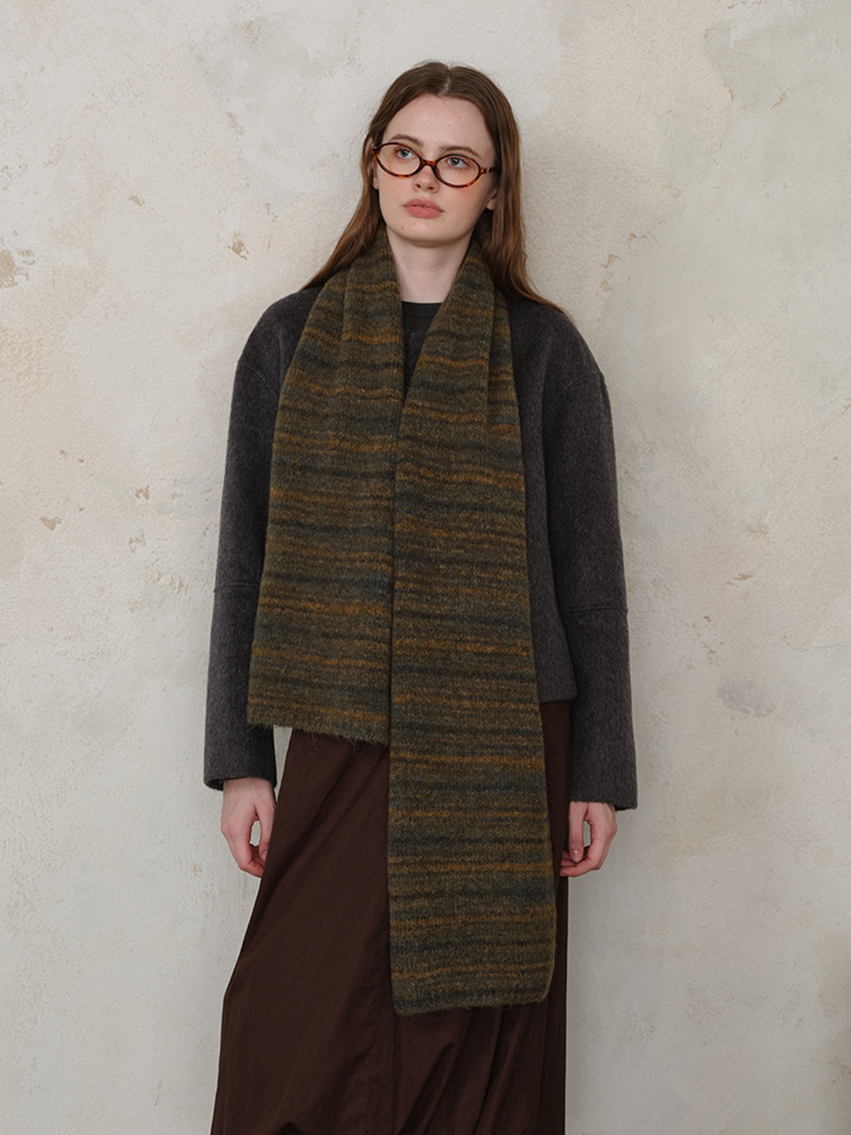 Striped Detail Knit Fur Scarf