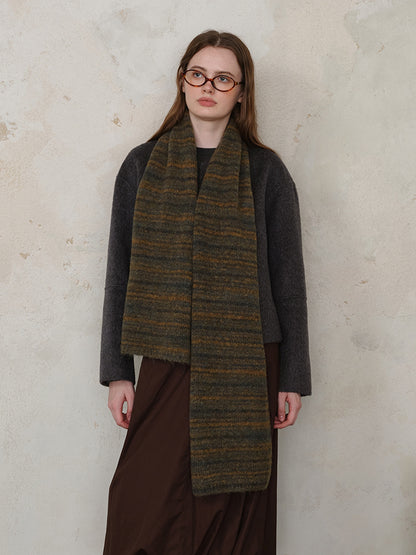 Striped Detail Knit Fur Scarf