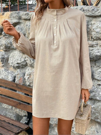 Cotton Long Sleeve Mini Shirt Dress