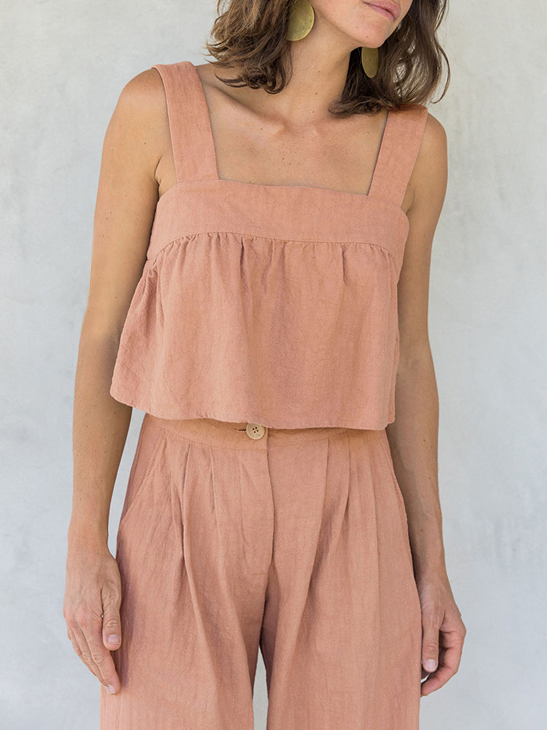 Square Neck Wide Strap Cotton Top and Pants Set