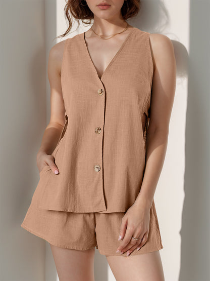 Cotton Button Up Top and Shorts Set