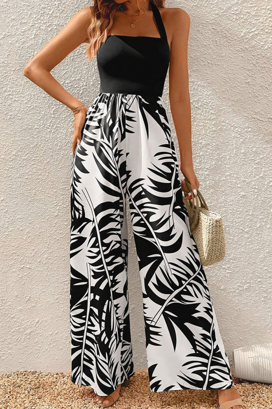 Printed Wide Leg Cotton Jumpsuit