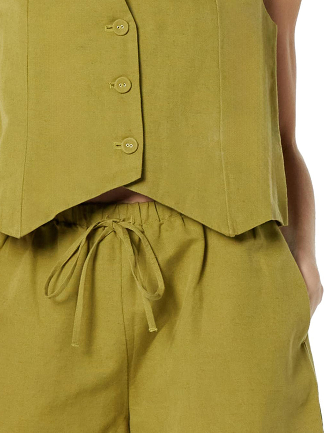 Button Up Cotton Top and Pocketed Shorts Set