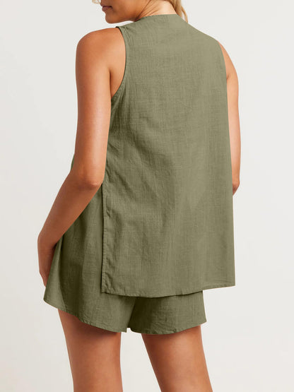Cotton Button Up Top and Shorts Set