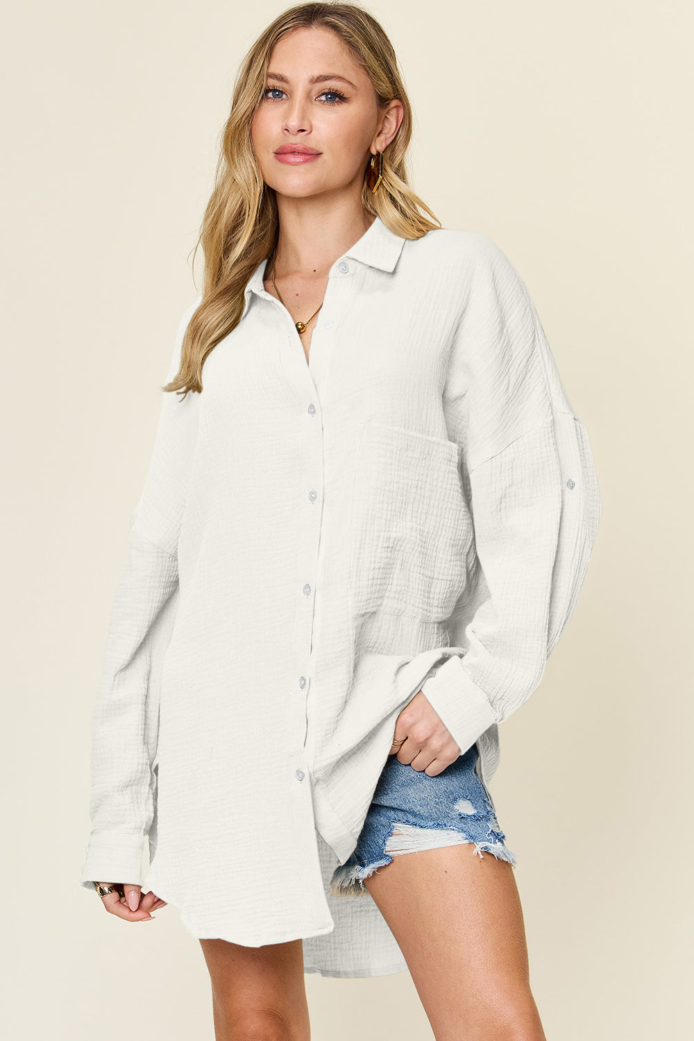Cotton  Pocketed Texture Button Up Shirt
