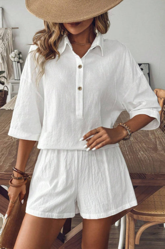 Cotton Collared Neck Half Sleeve Top and Shorts Set