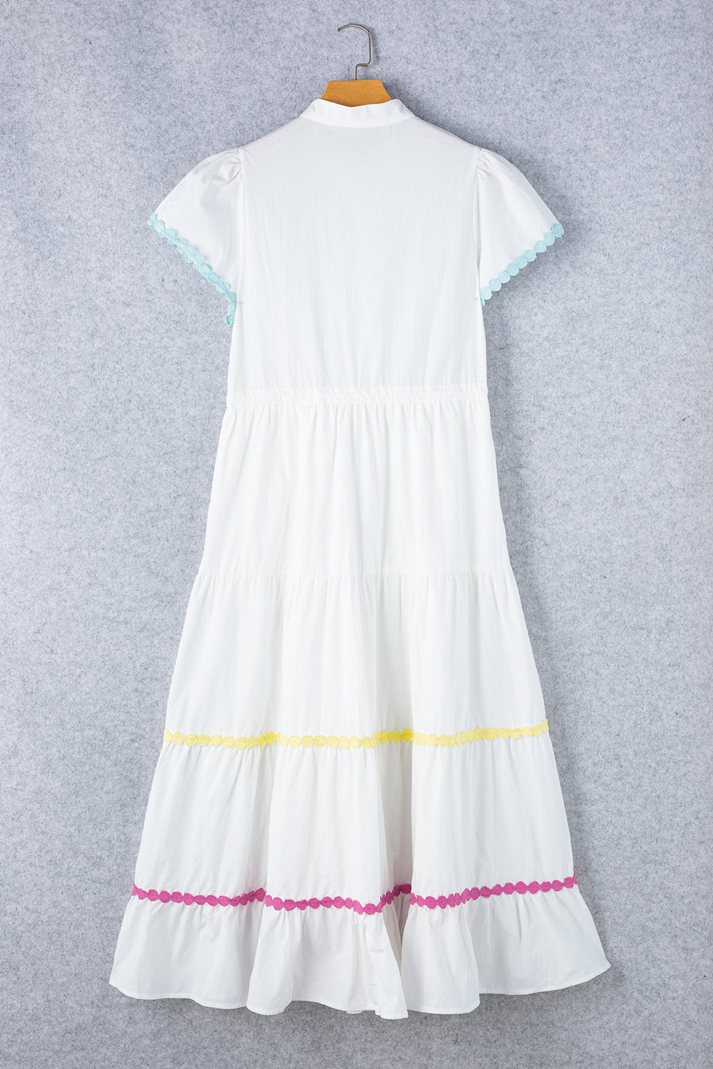 Cotton Contrast Trim Button Up Short Sleeve Dress