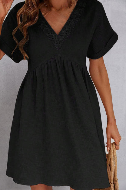 V-Neck Short Sleeve Cotton Dress