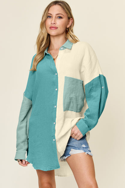 Cotton  Pocketed Texture Button Up Shirt