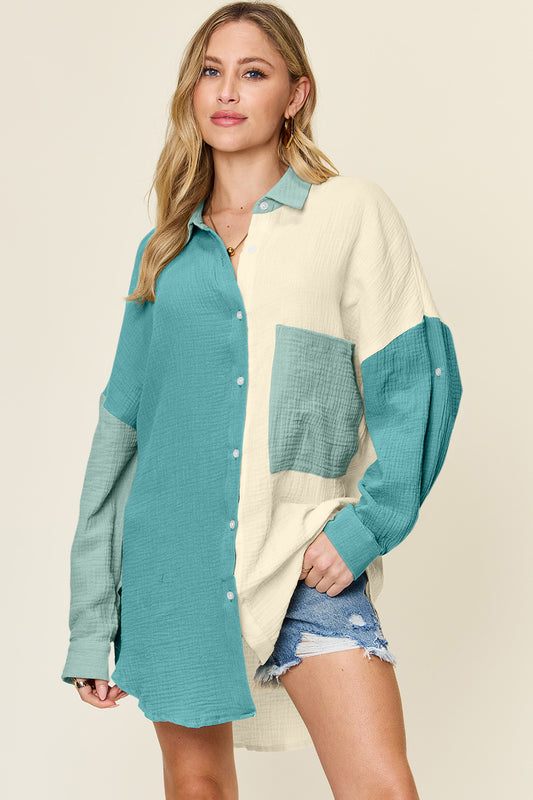 Cotton  Pocketed Texture Button Up Shirt