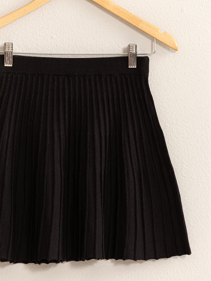 Cotton High Waist Knit Pleated Flare Mini Skirt