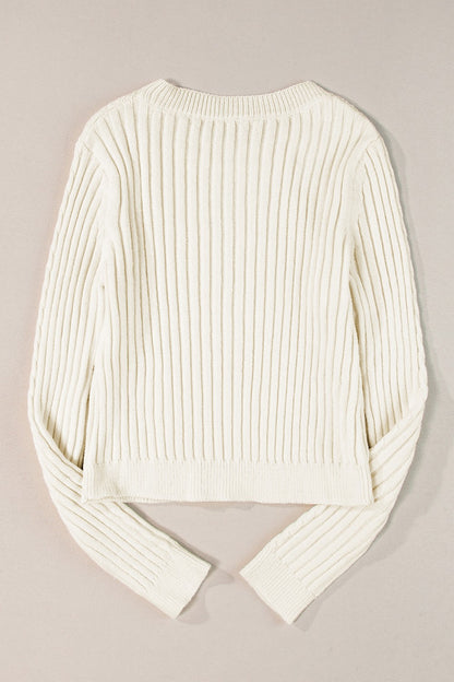 Cotton Cable-Knit Round Neck Long Sleeve Sweater