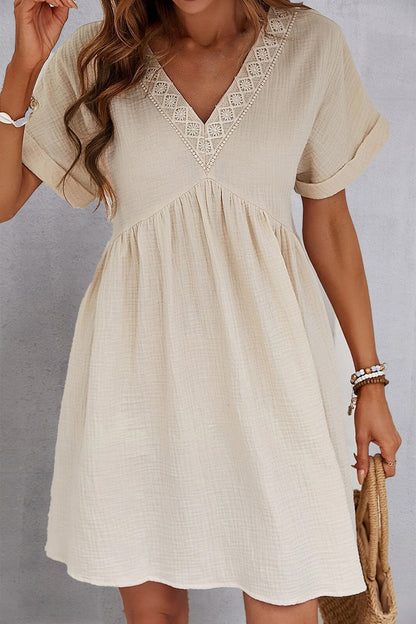 V-Neck Short Sleeve Cotton Dress