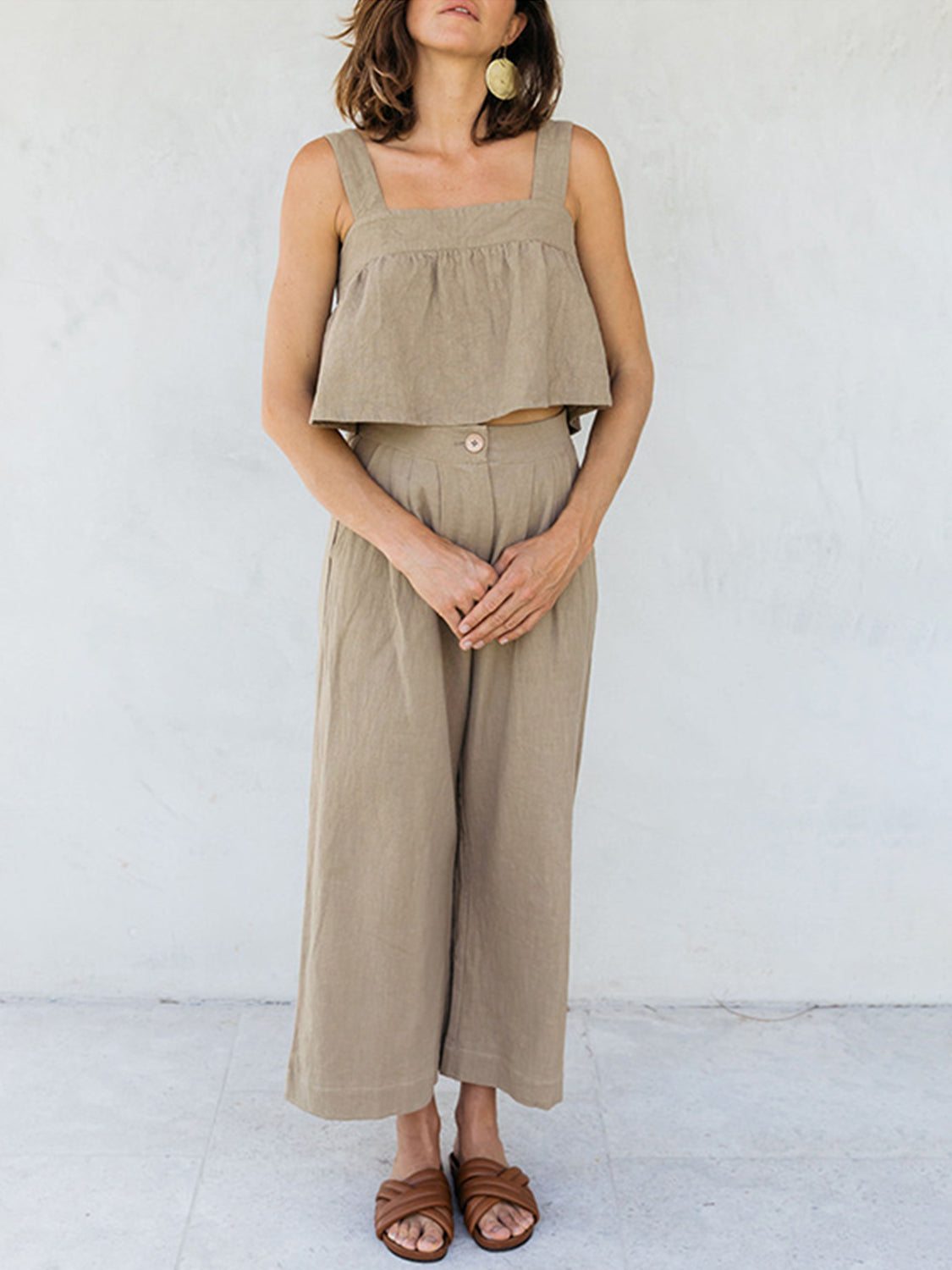 Square Neck Wide Strap Cotton Top and Pants Set