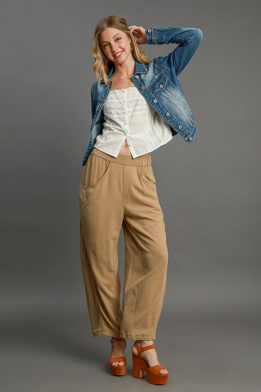 Elastic Waist Baggy Fit Cotton and Linen Pants