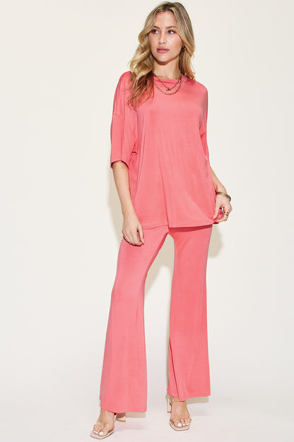 Basic Bamboo Drop Shoulder T-Shirt and Flare Pants Set