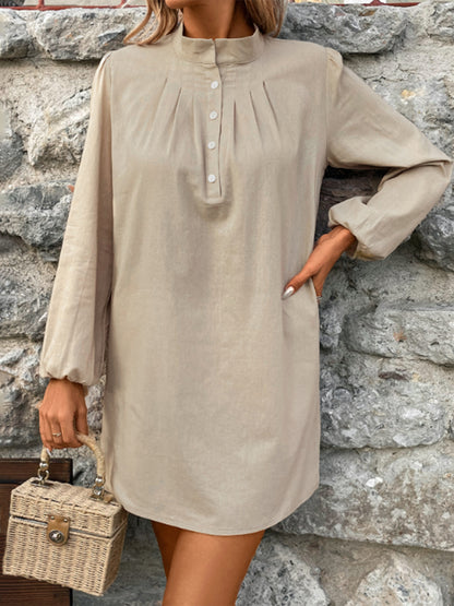 Cotton Long Sleeve Mini Shirt Dress