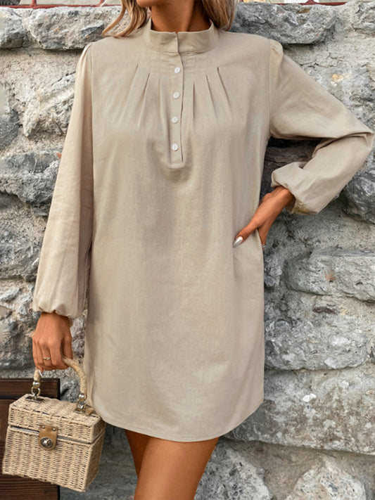 Cotton Long Sleeve Mini Shirt Dress