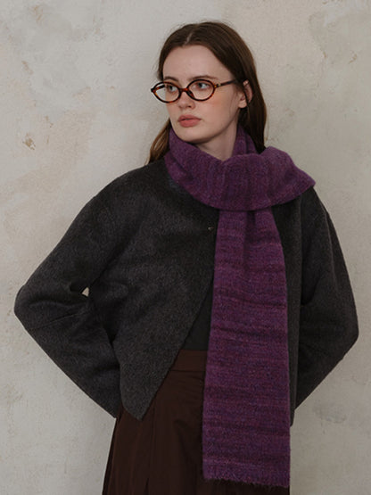 Striped Detail Knit Fur Scarf