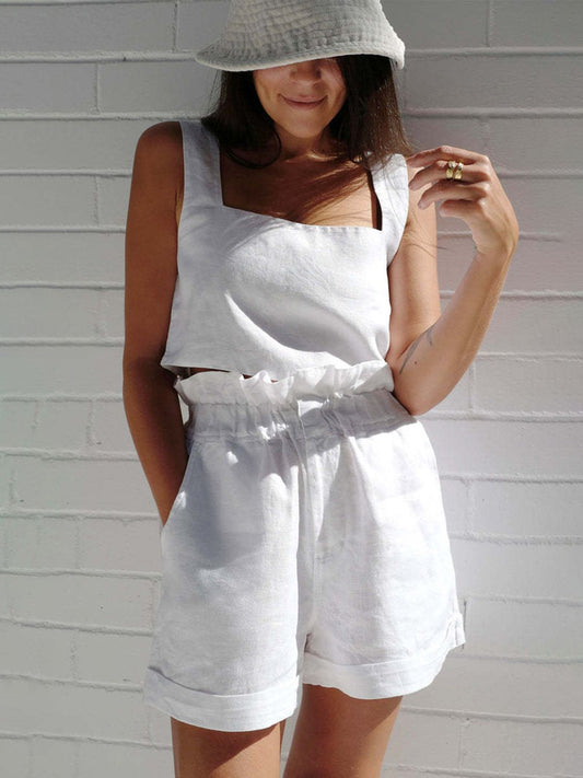Square Neck Sleeveless Cotton Top and Shorts Set