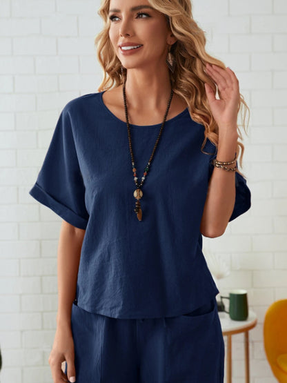 Cotton Half Sleeve Top and Pocketed Pants Set