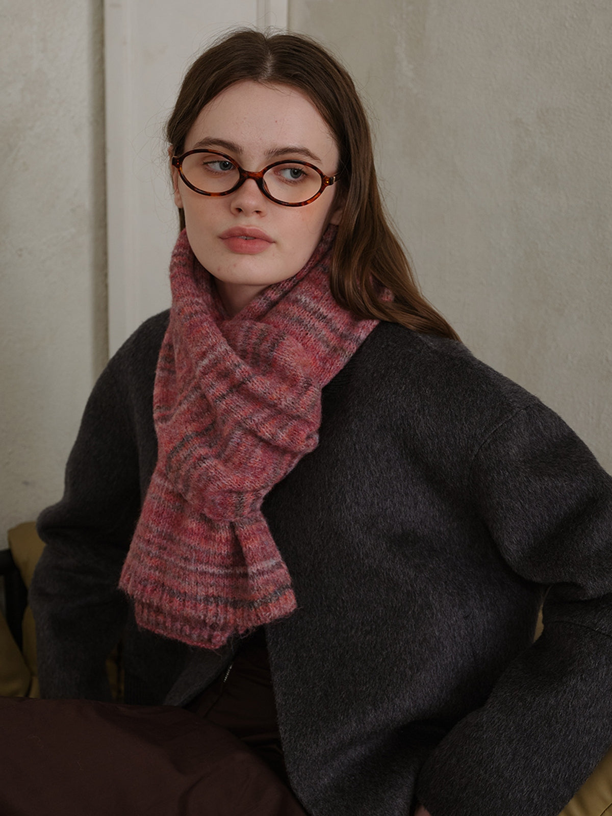 Striped Detail Knit Fur Scarf