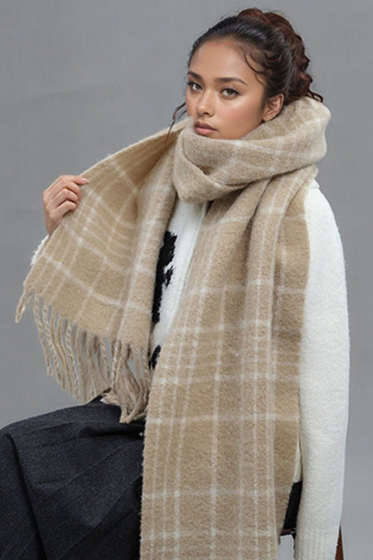 Fringe Plaid Thermal Fur Scarf
