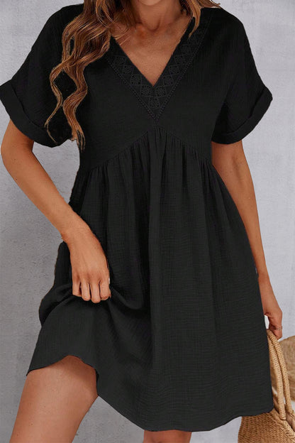 V-Neck Short Sleeve Cotton Dress