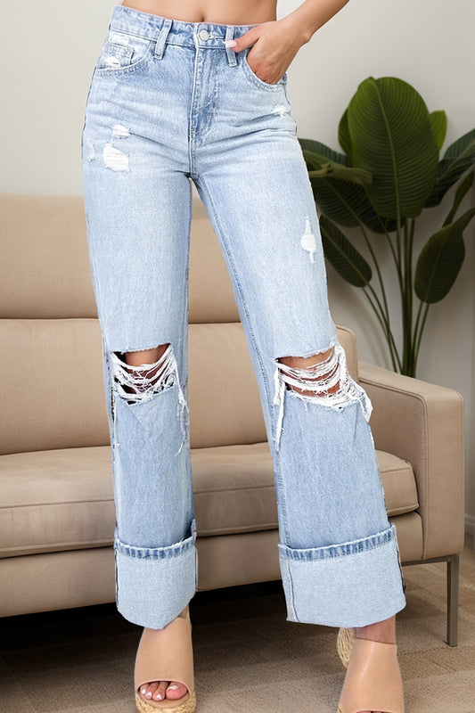 High Waist Cotton Jeans with Pockets
