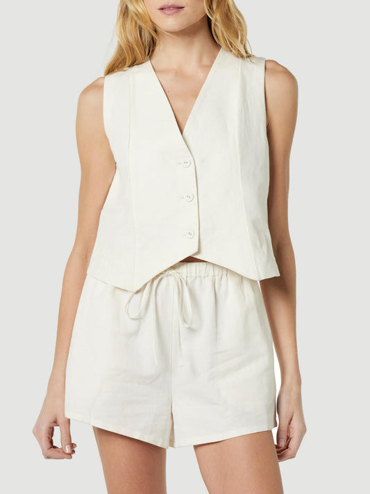 Button Up Cotton Top and Pocketed Shorts Set