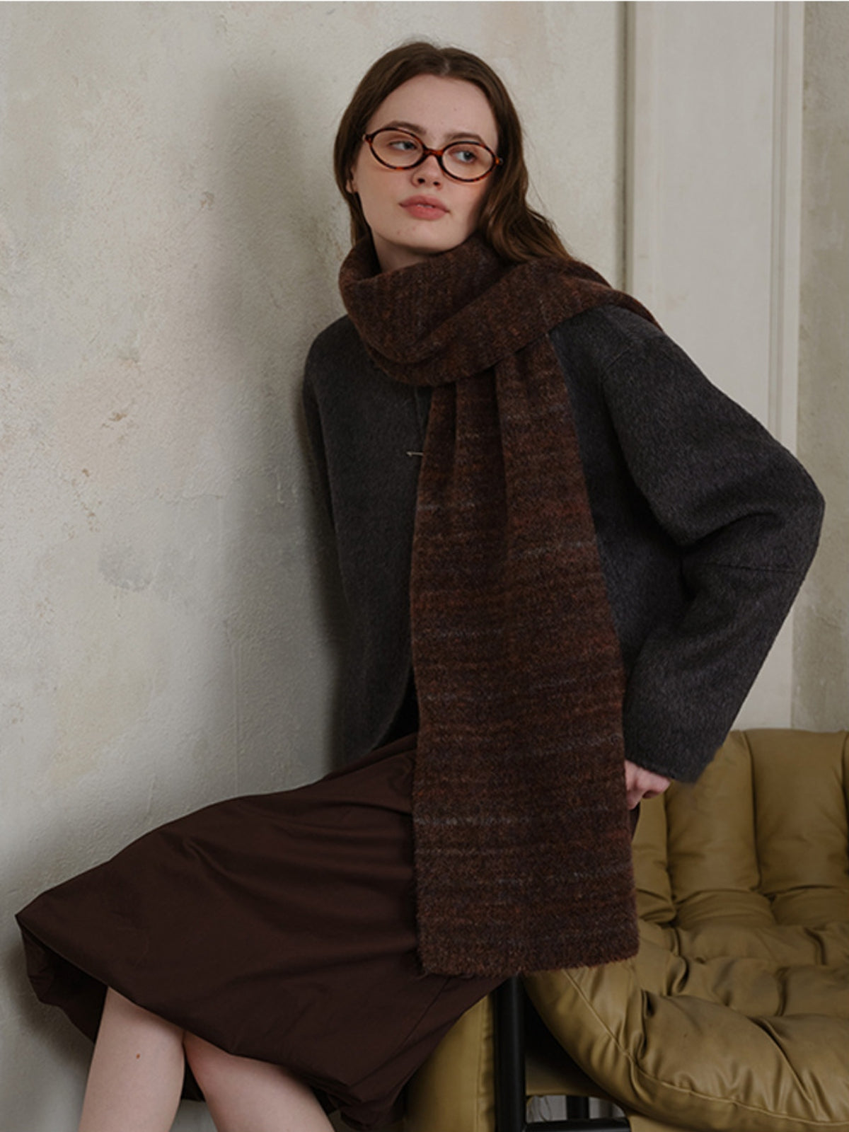 Striped Detail Knit Fur Scarf