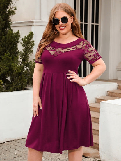 Plus Size Ruched Round Neck Short Sleeve Cotton Dress