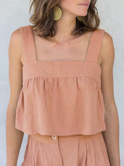 Square Neck Wide Strap Cotton Top and Pants Set