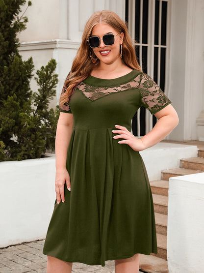 Plus Size Ruched Round Neck Short Sleeve Cotton Dress