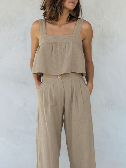 Square Neck Wide Strap Cotton Top and Pants Set