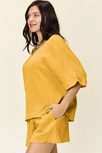 Cotton Half Sleeve T-Shirt and Drawstring Shorts Set