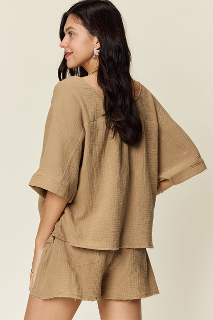 Cotton Half Sleeve T-Shirt and Drawstring Shorts Set
