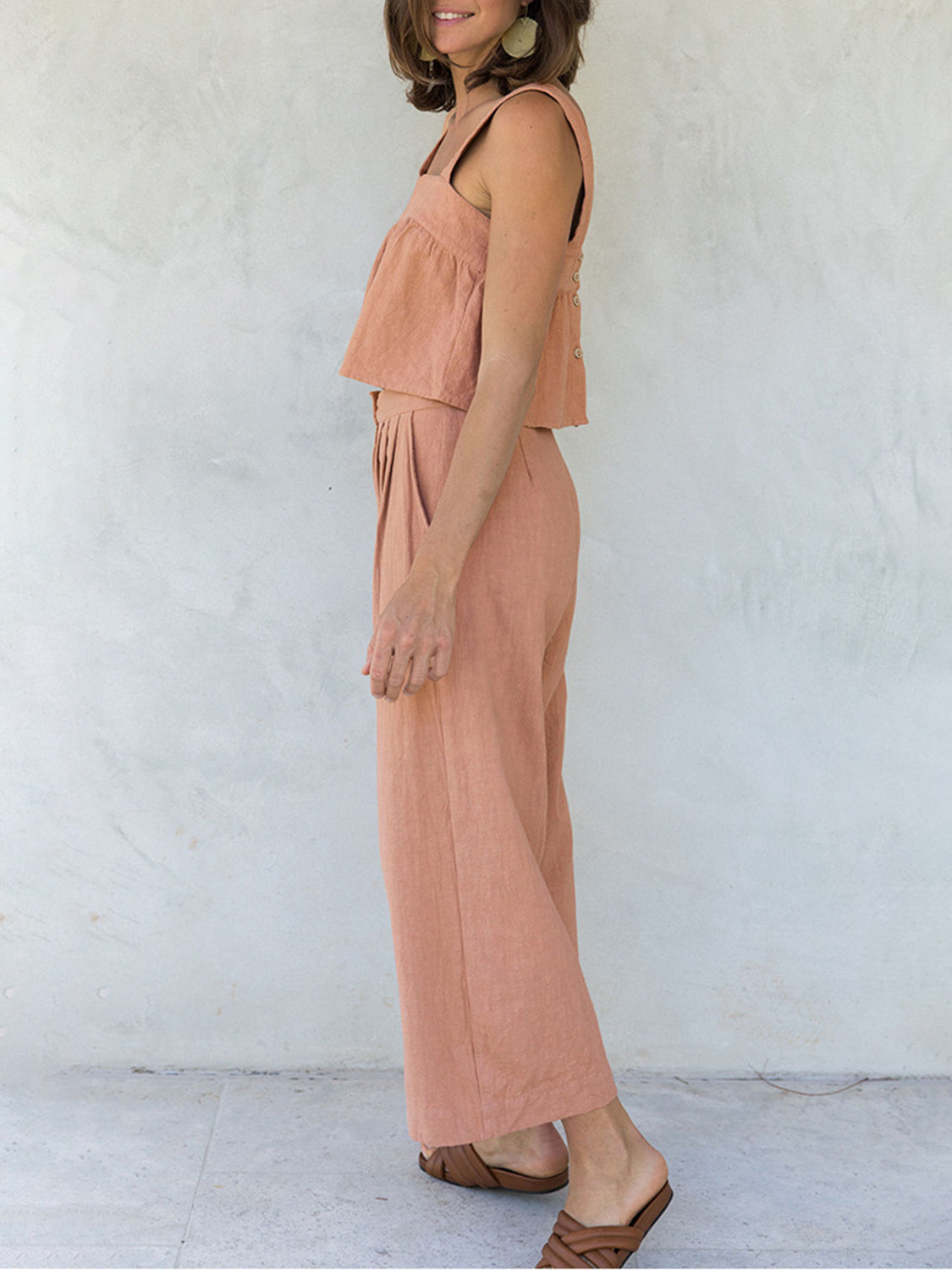 Square Neck Wide Strap Cotton Top and Pants Set