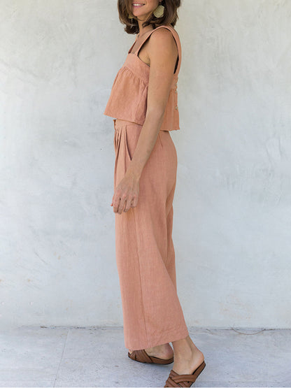 Square Neck Wide Strap Cotton Top and Pants Set